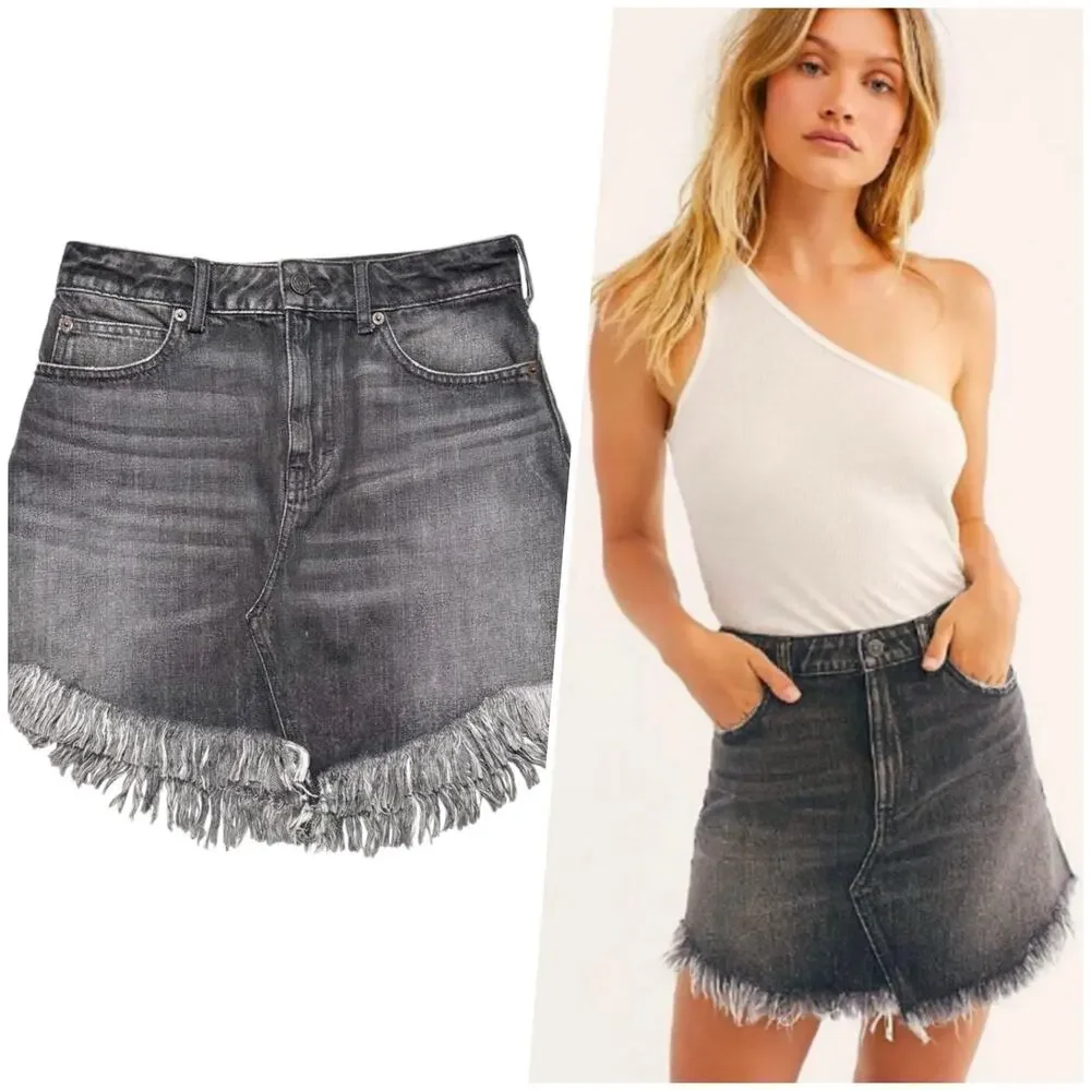 We The Free | Women | Maverick Bailey Washed Black Fringe Mini Skirt | Size 26